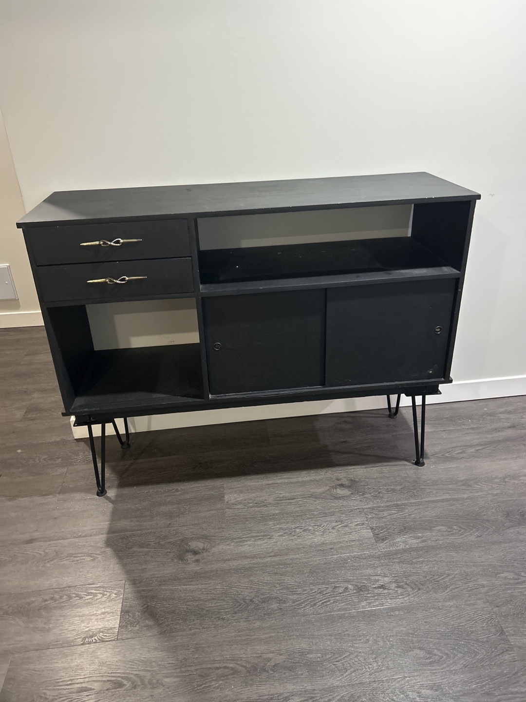 Mid-Century Modern Black Sideboard with Hairpin Legs