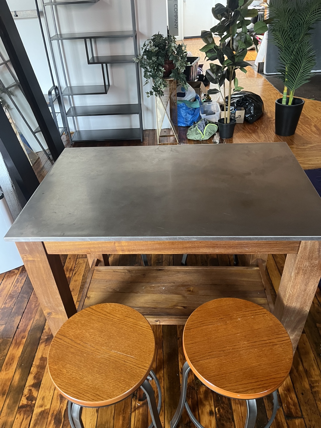 Metal Top Kitchen Island Table with Four Stools - photo 3