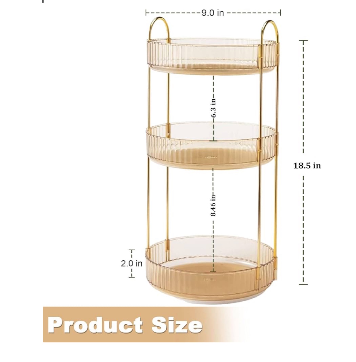 3-Tier Rotating Makeup Organizer - Amber Gold - photo 2