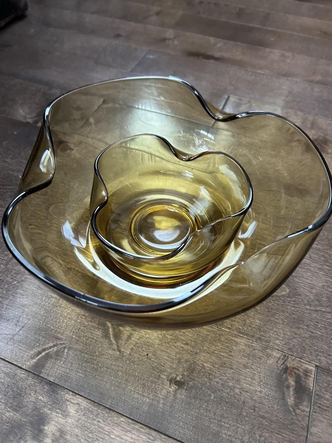 Vintage Amber Glass Serving Bowl Set - photo 2