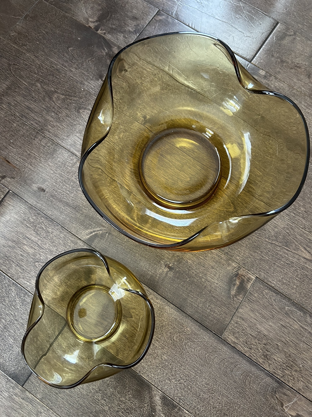 Vintage Amber Glass Serving Bowl Set