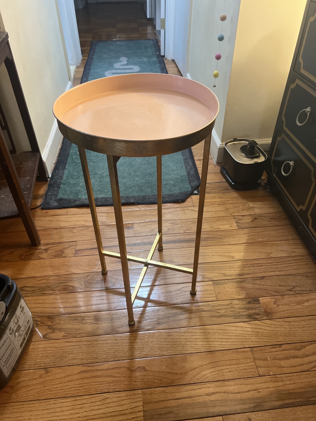 Gold Metal Side Table with Blush Magnetic Removable Pink Top
