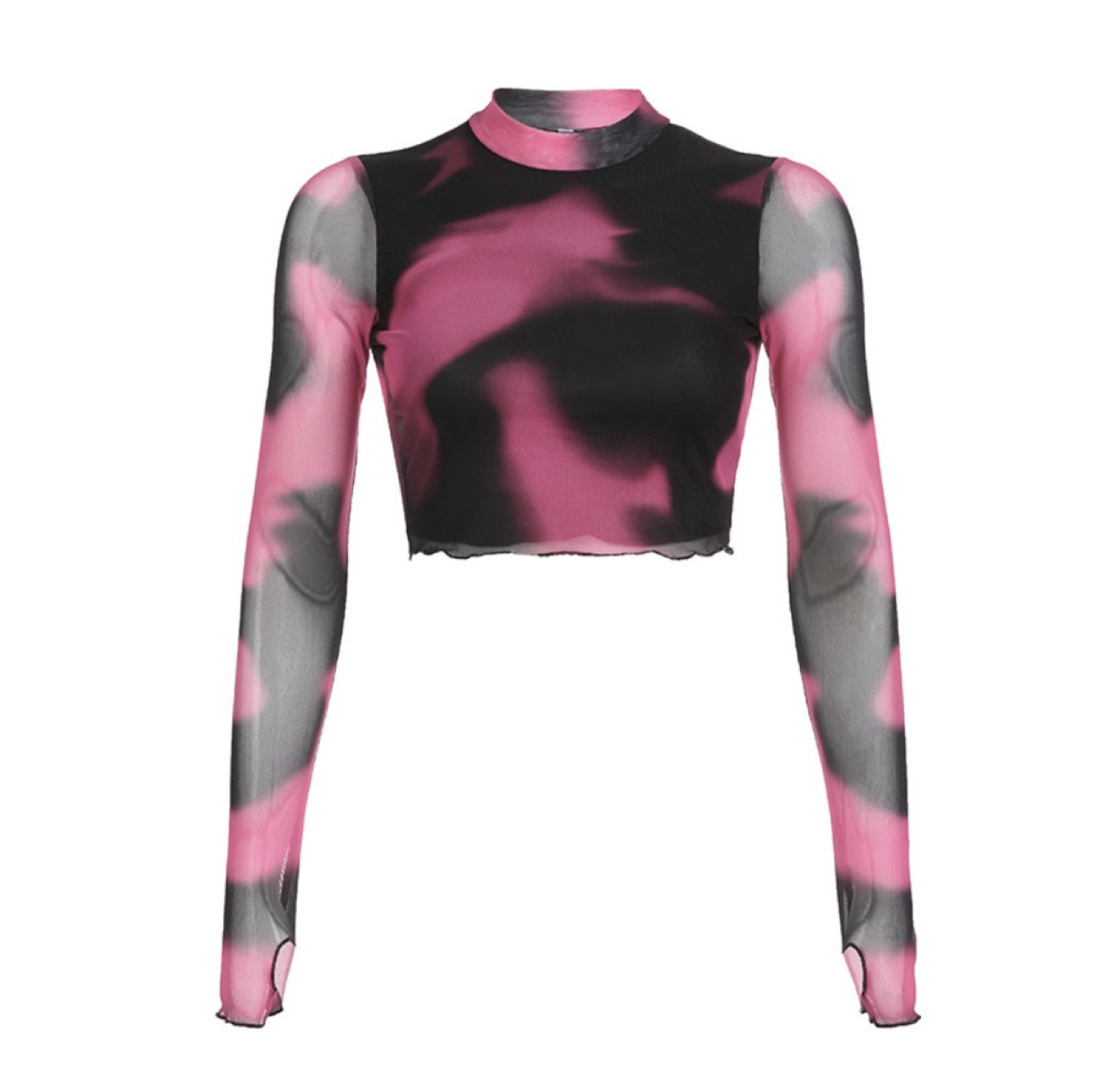 Pink and Black Mesh Crop Top