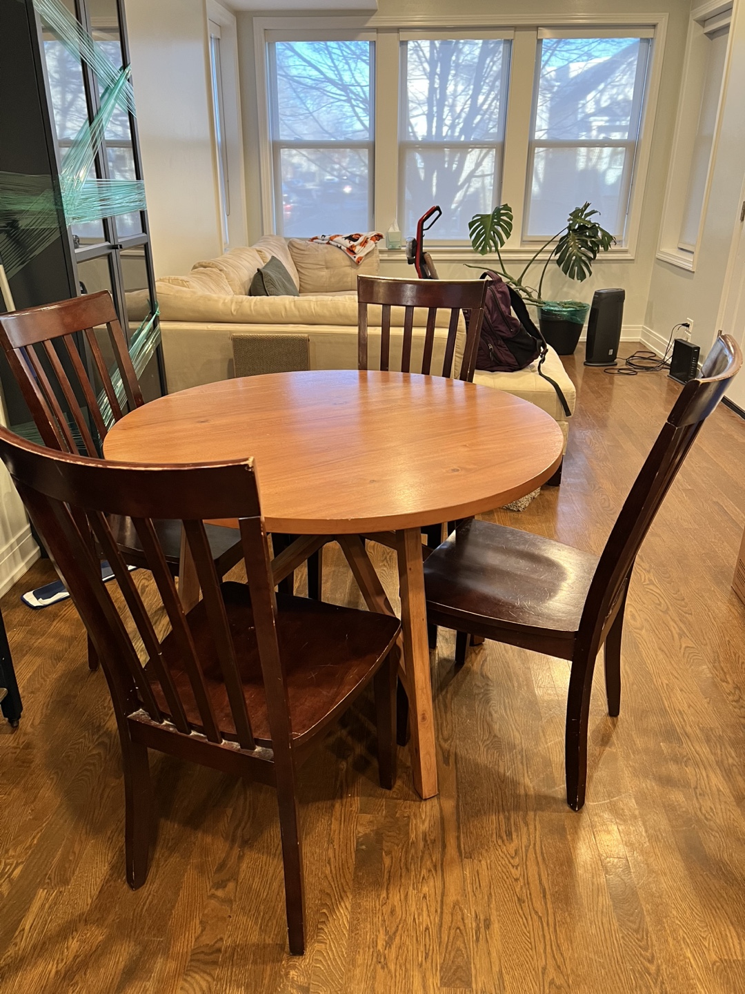 Round Wooden Dining Table. Chairs not included