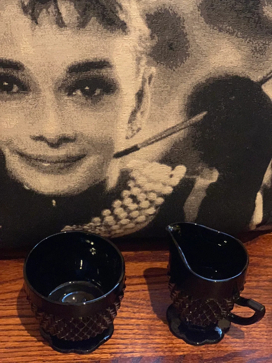 Indiana Black Diamond Point Glass Creamer/Sugar Bowl Set image indicator(8)