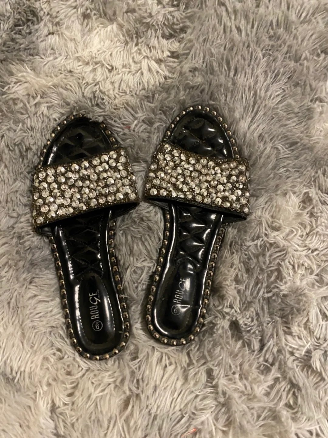 Rhinestone Embellished Black Slides image indicator(2)