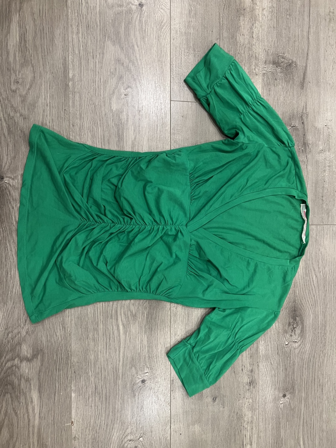Women's Green Ruched V-Neck Top S - photo 2