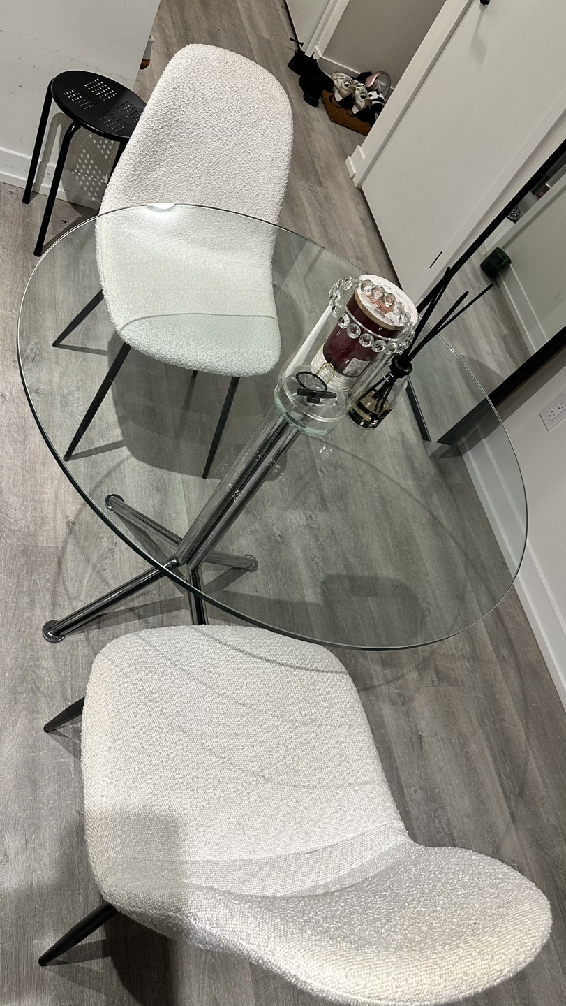 Glass Dining Table Set with Two Bouclé Chairs - photo 2