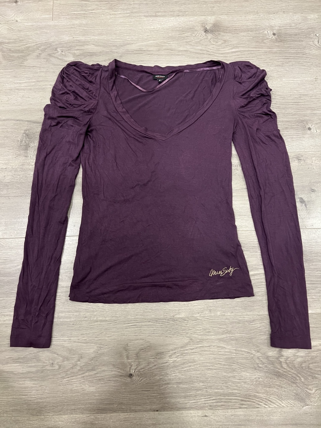 Miss Sixty Purple Long Sleeve Puff Shoulder Top S - photo 3