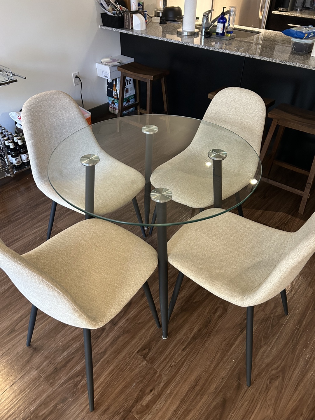 Glass Top Dining Table with Four Chairs