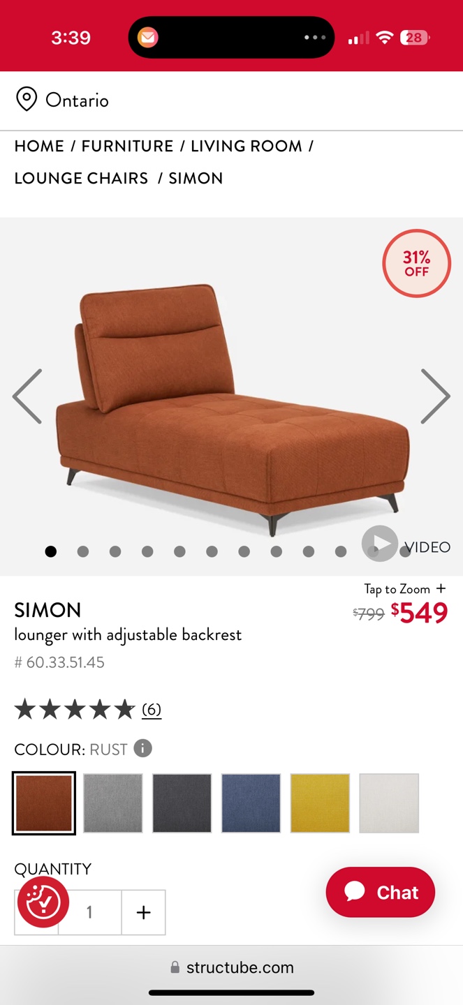 Structube Simon Lounger - Rust