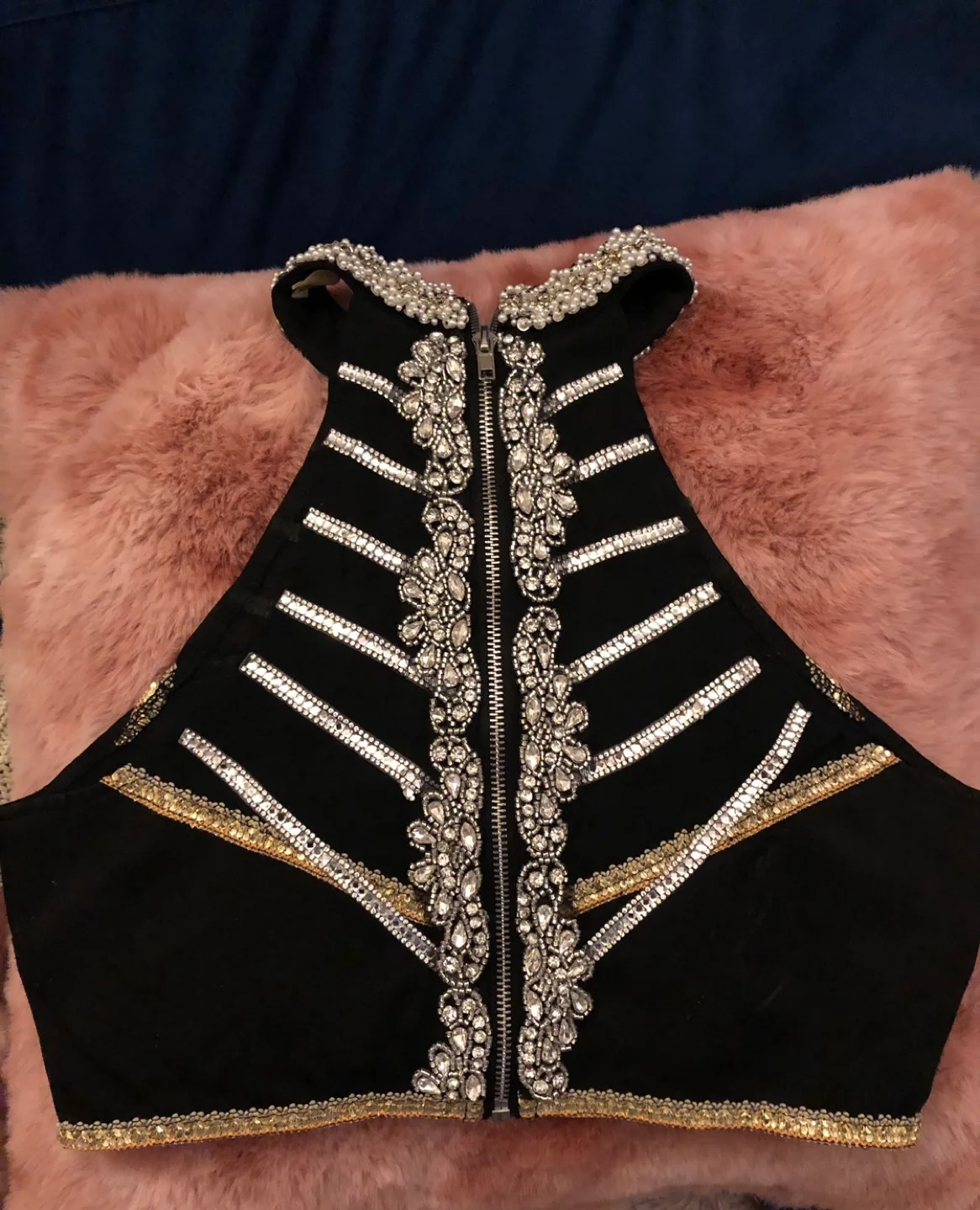 Stunning Black Beaded Crop Top - Size L image indicator(2)