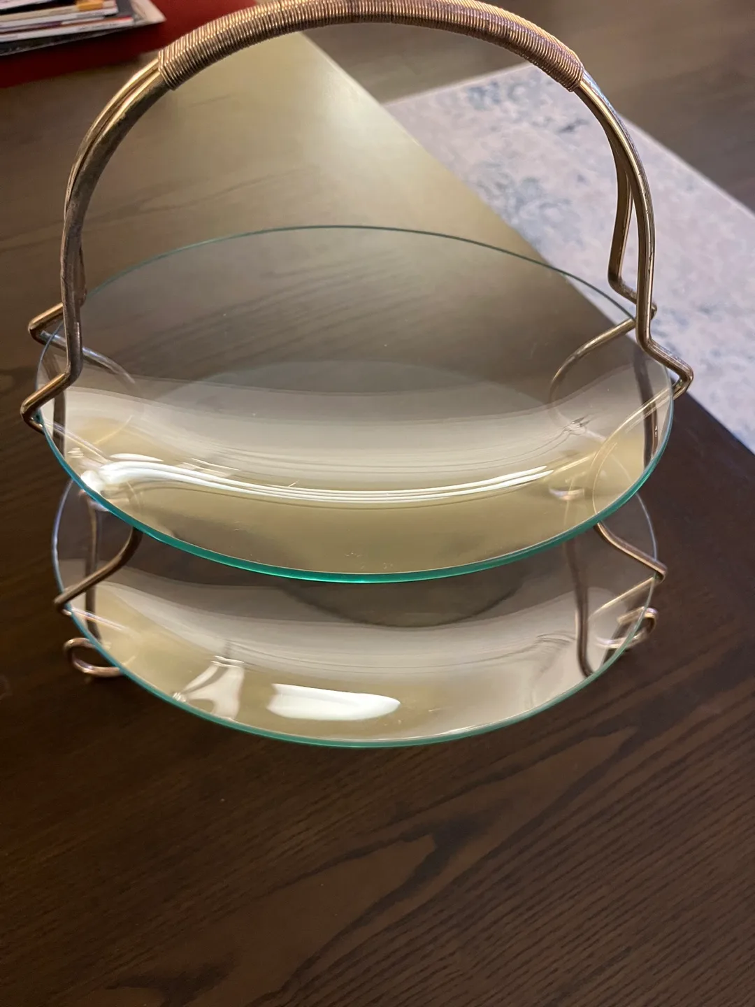 Two-Tiered Glass Serving Stand with Metal Frame image indicator(3)
