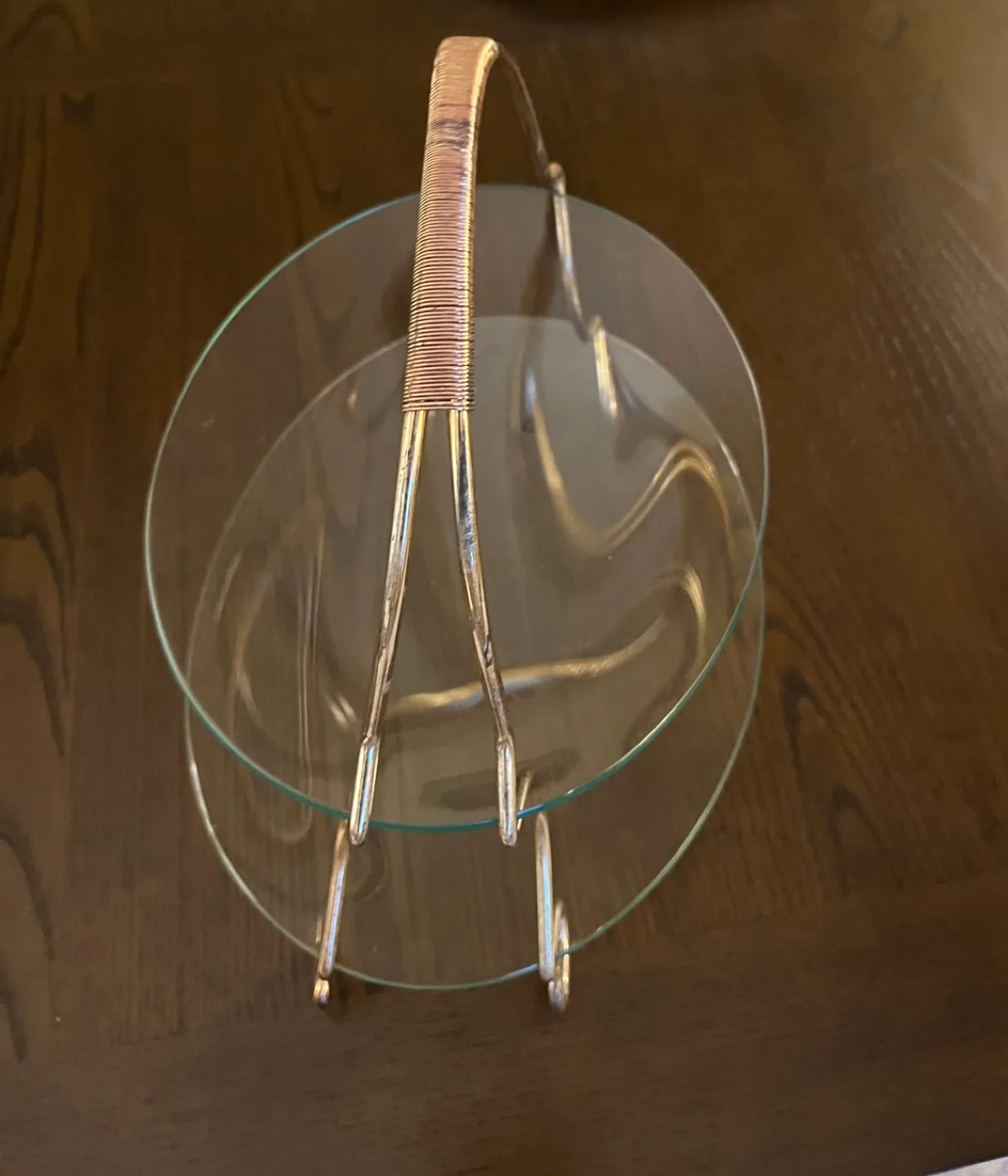 Two-Tiered Glass Serving Stand with Metal Frame image indicator(4)