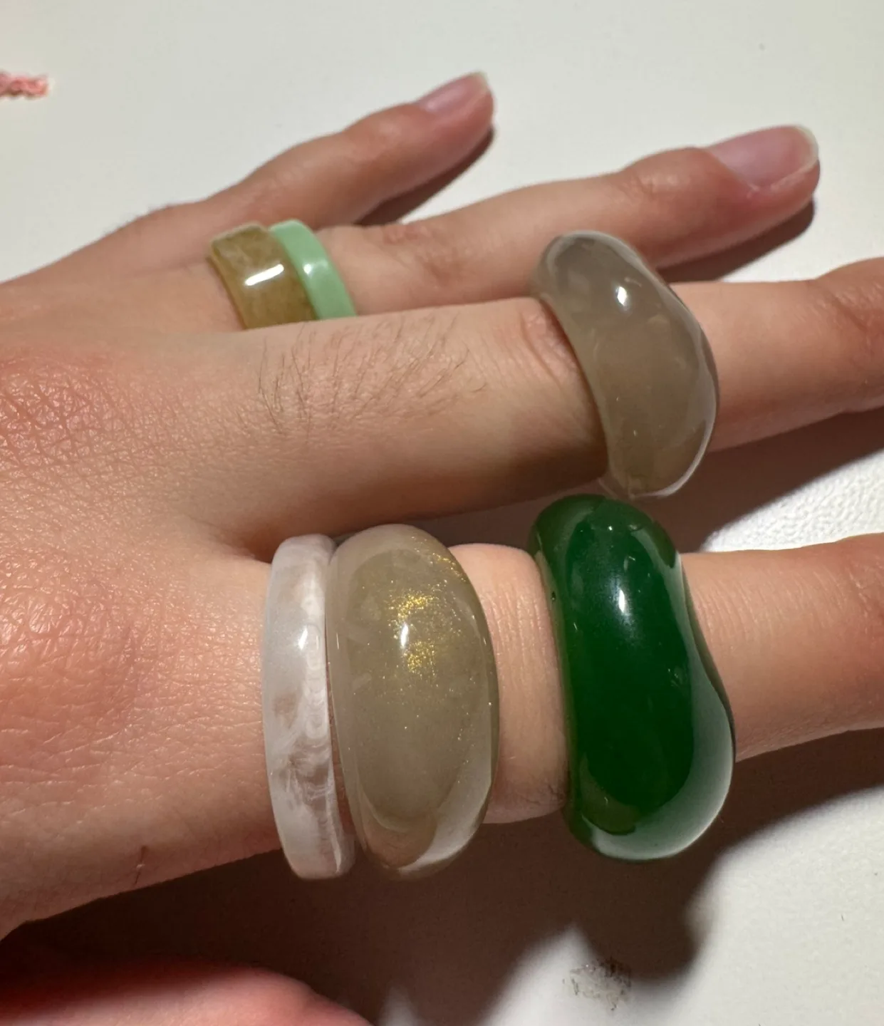 $2 EACH! Green & Beige Resin Rings image indicator(2)