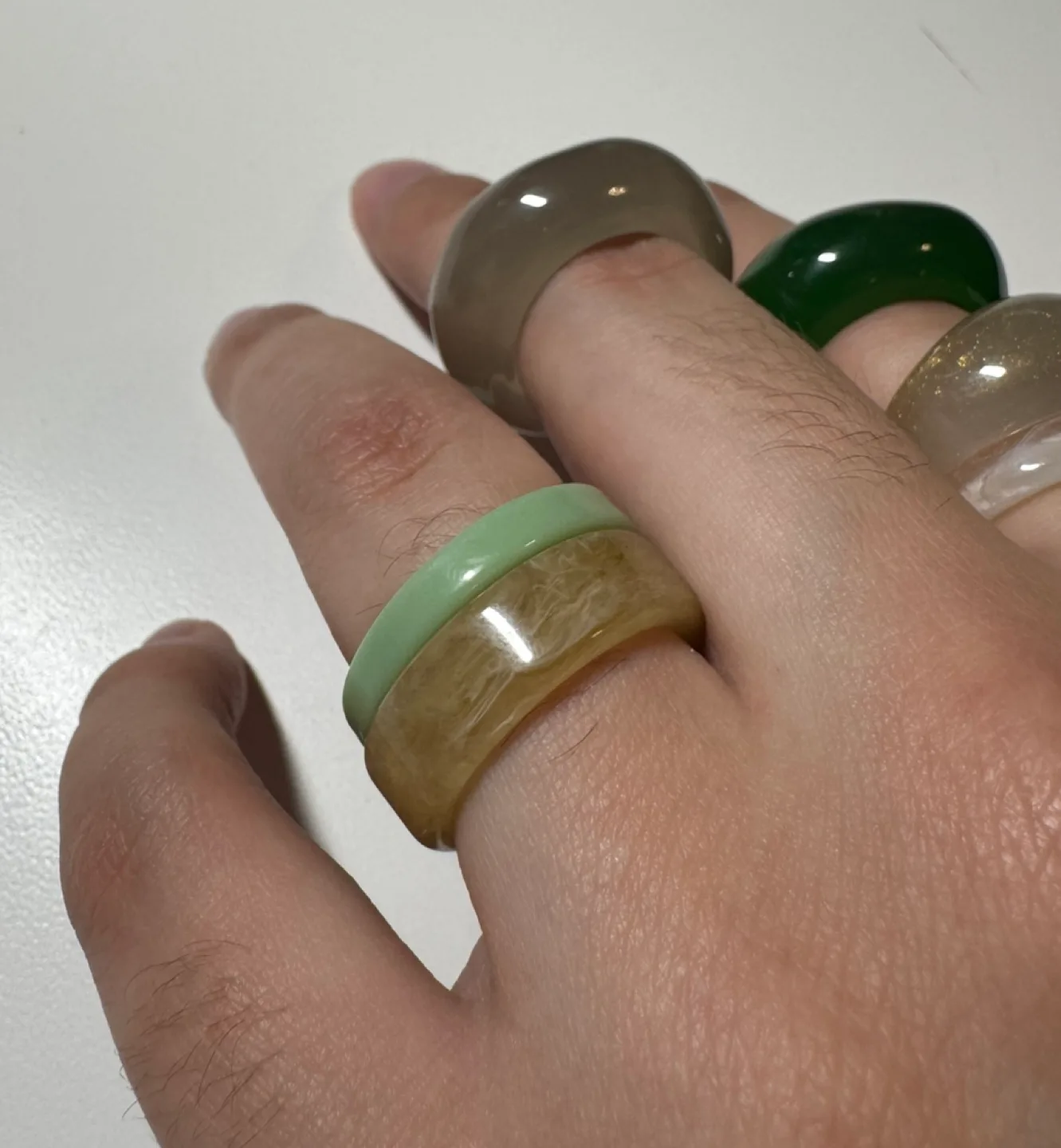 $2 EACH! Green & Beige Resin Rings image indicator(3)