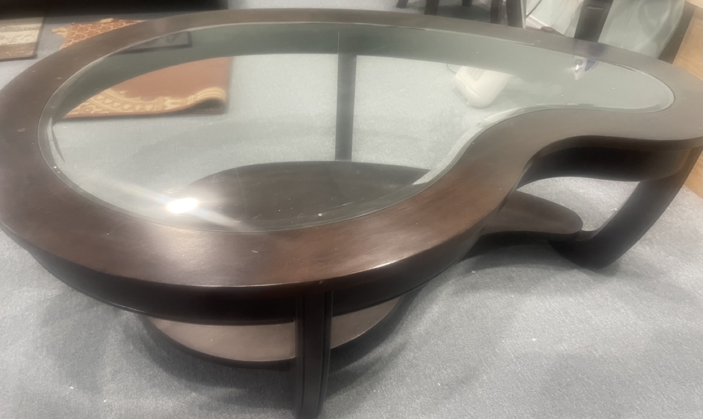 Unique Kidney Shaped Coffee Table with Glass Top - photo 2