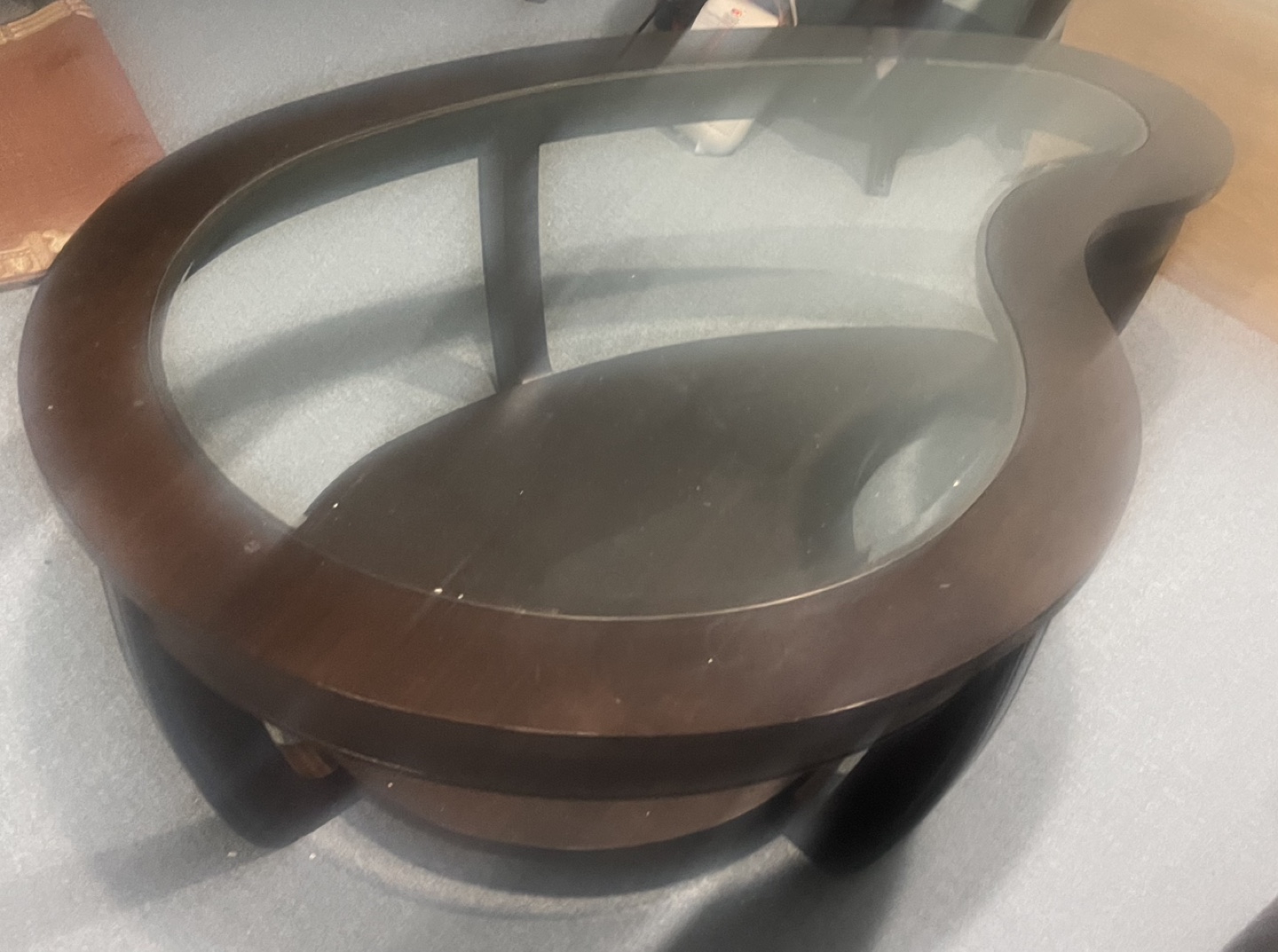 Unique Kidney Shaped Coffee Table with Glass Top