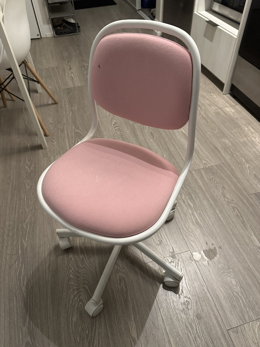 Pink and White Rolling Desk Chair