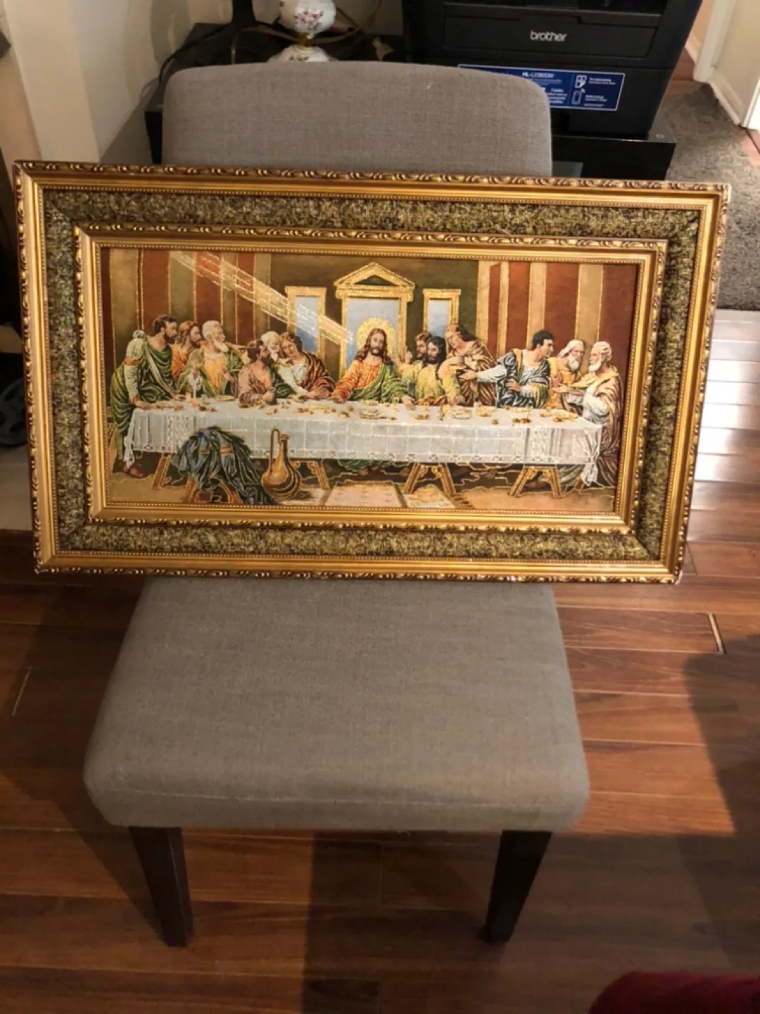 Golden wall frame tapestry of the Last Supper thumbnail