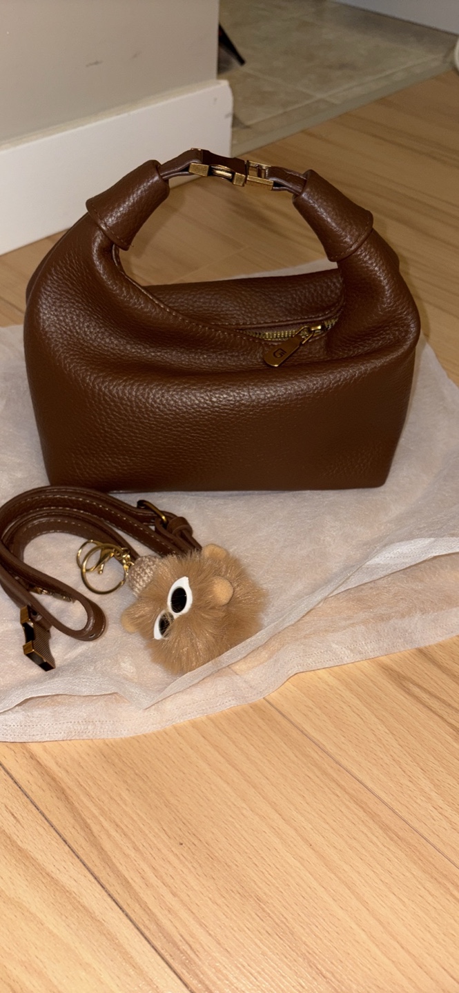 Brand New Brown Leather Mini Handbag with Detachable Strap