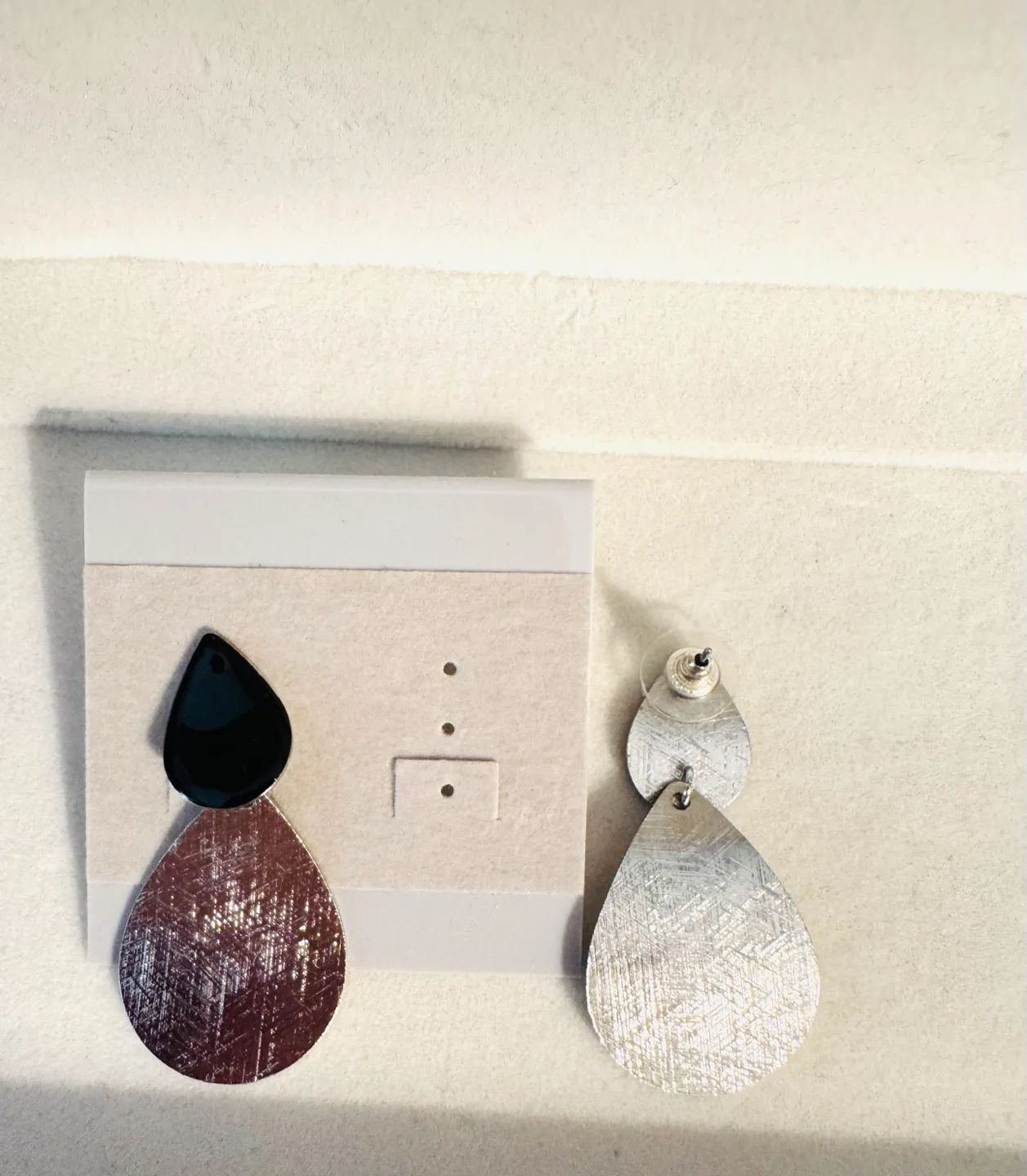 Teardrop Earrings, Silver Plated, w Onyx Enameling image indicator(2)