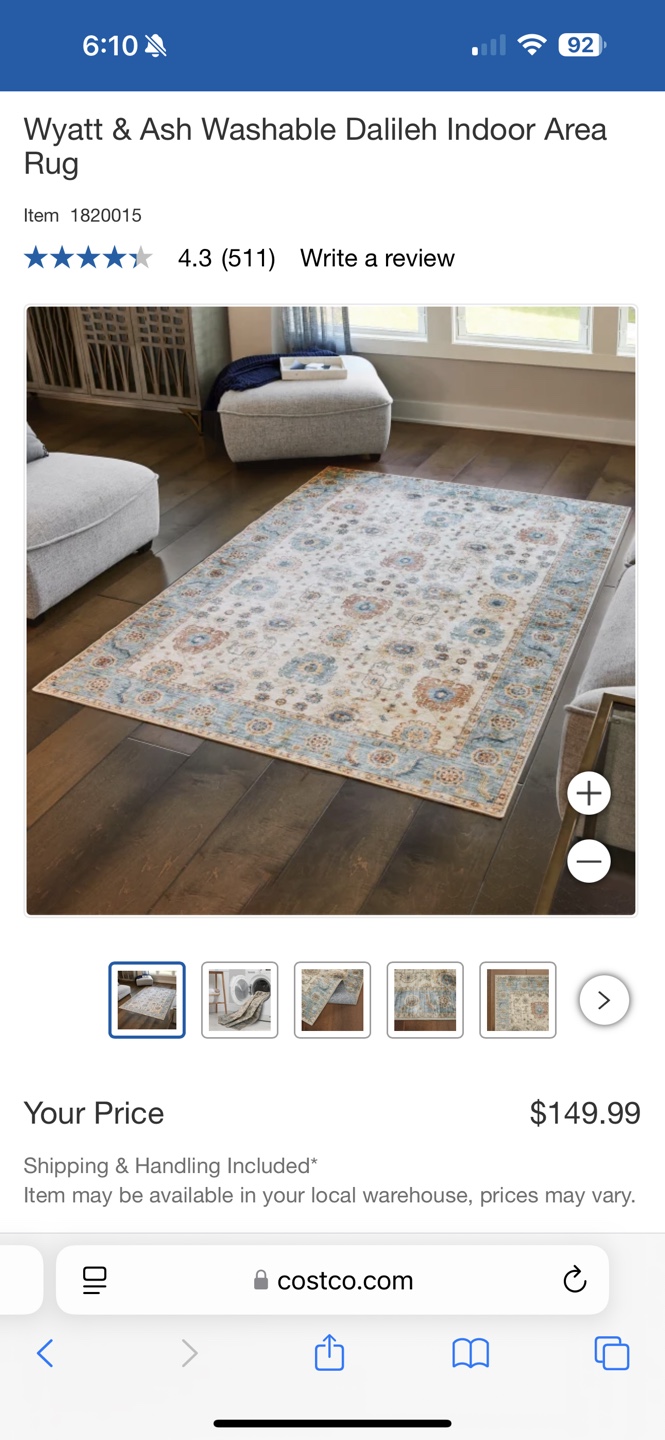 Wyatt & Ash Machine Washable Area Rug - Daliieh - 72" x 108"