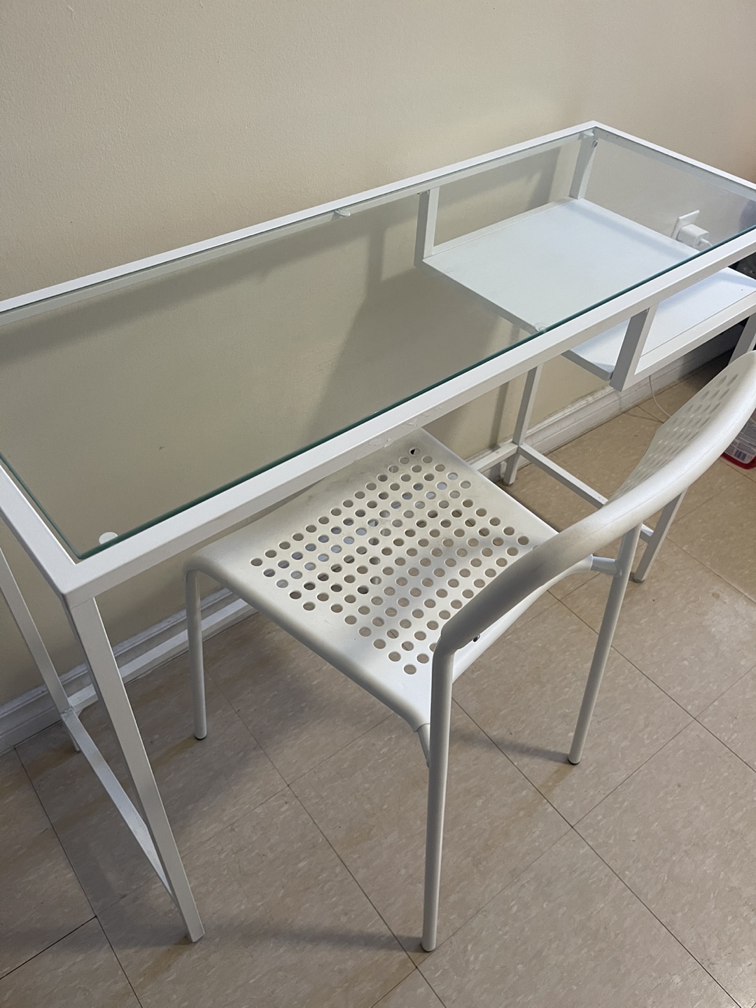 White Metal Desk with Glass Top / with chair - photo 3