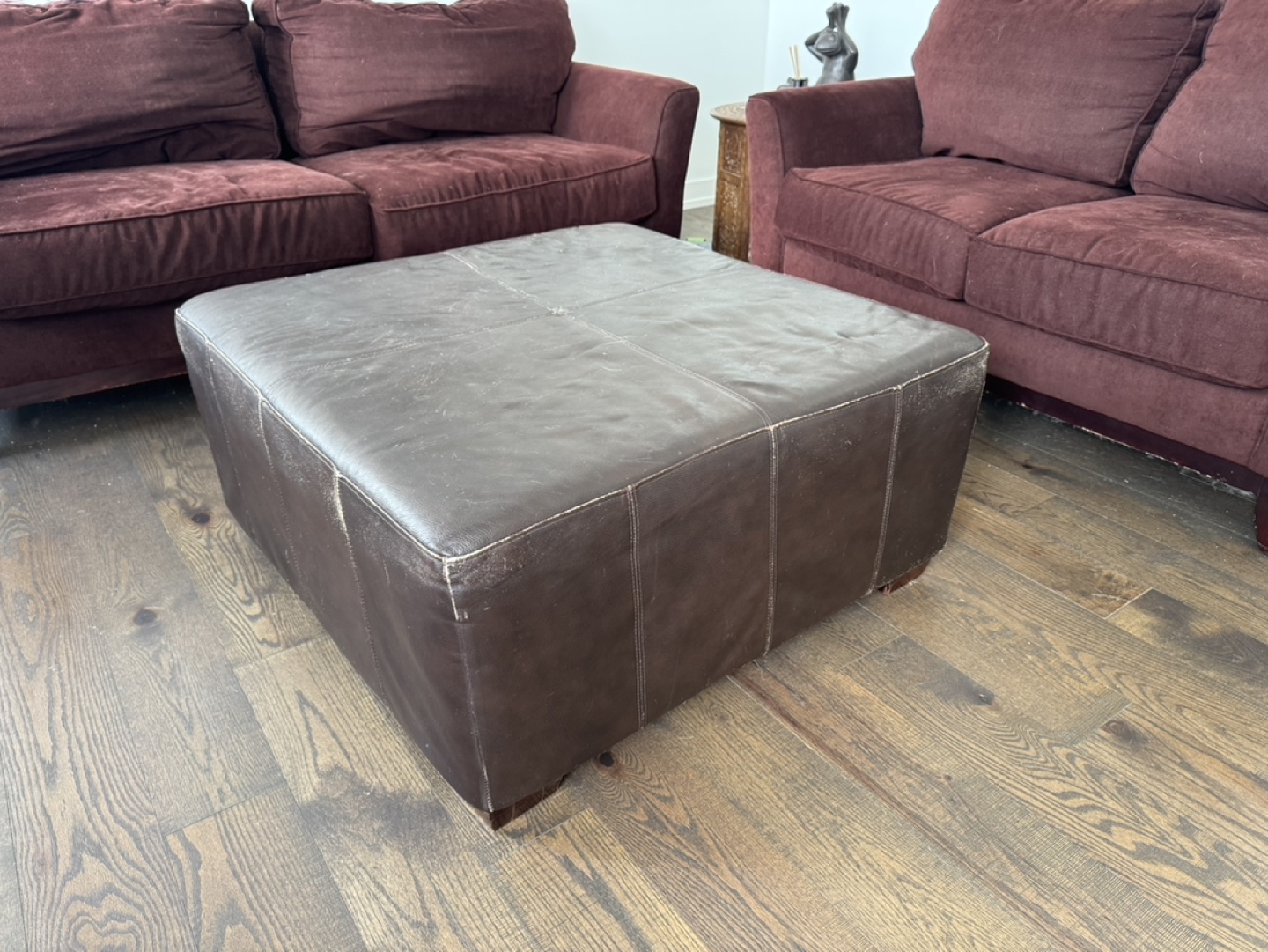 Dark Brown faux  Leather Square Ottoman
