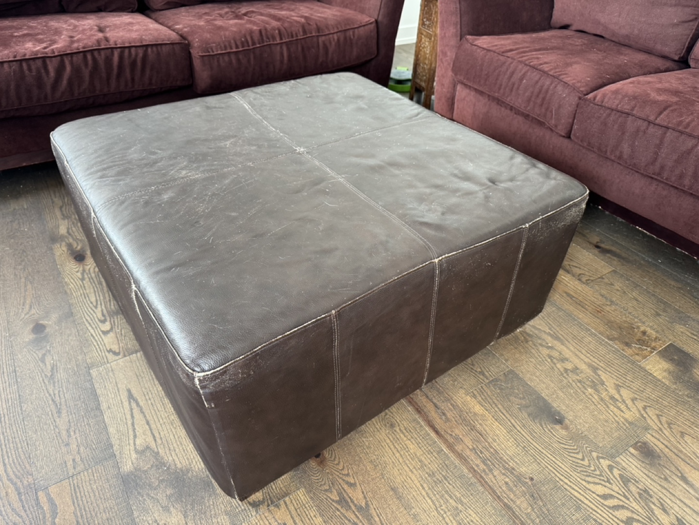 Dark Brown faux  Leather Square Ottoman - photo 2