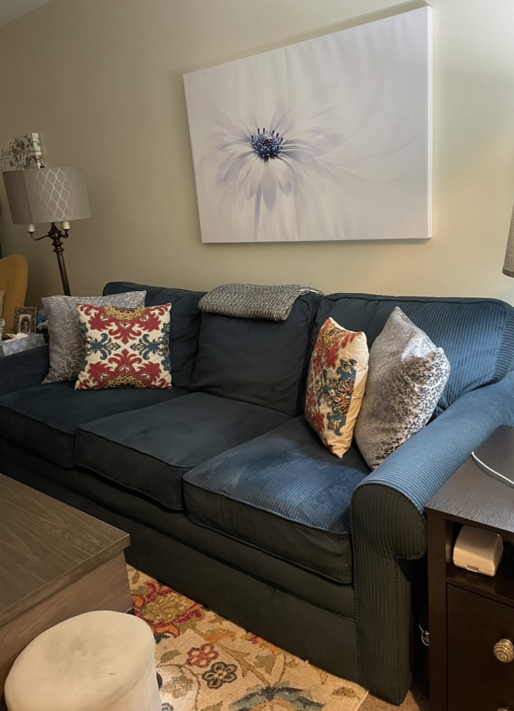 Dark Blue Corduroy Sofa - photo 2