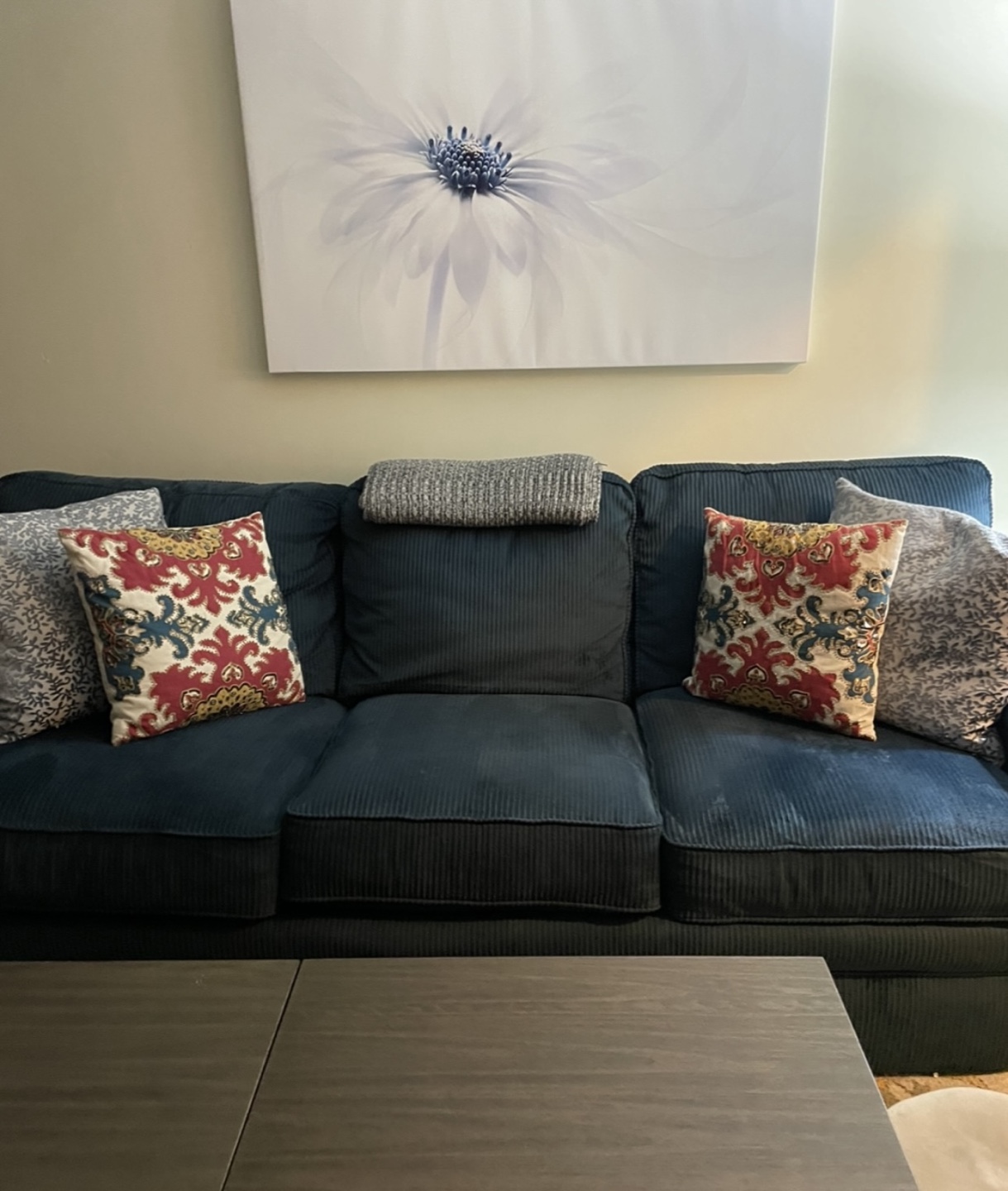 Dark Blue Corduroy Sofa