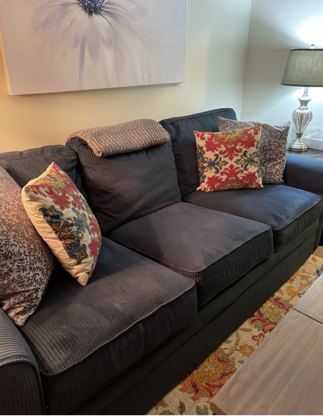 Dark Blue Corduroy Sofa - photo 3