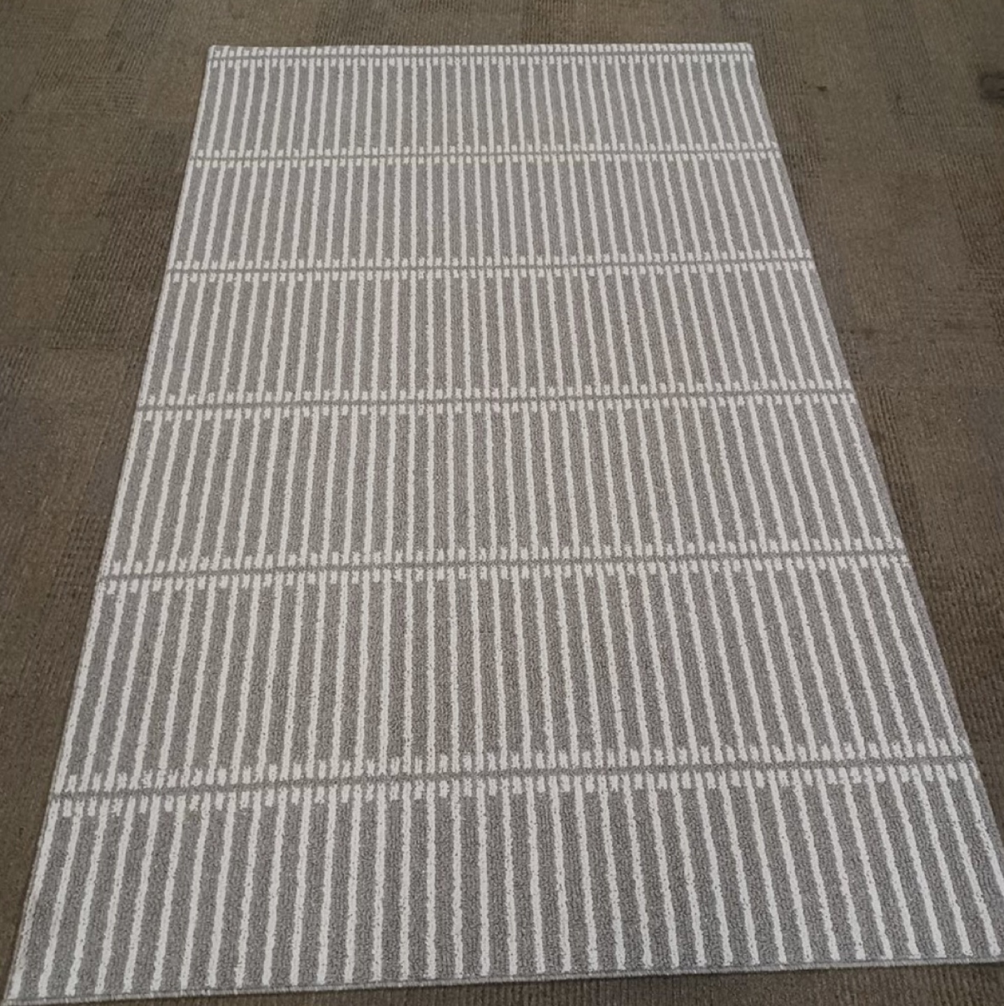 Grey and White Striped Area Rug