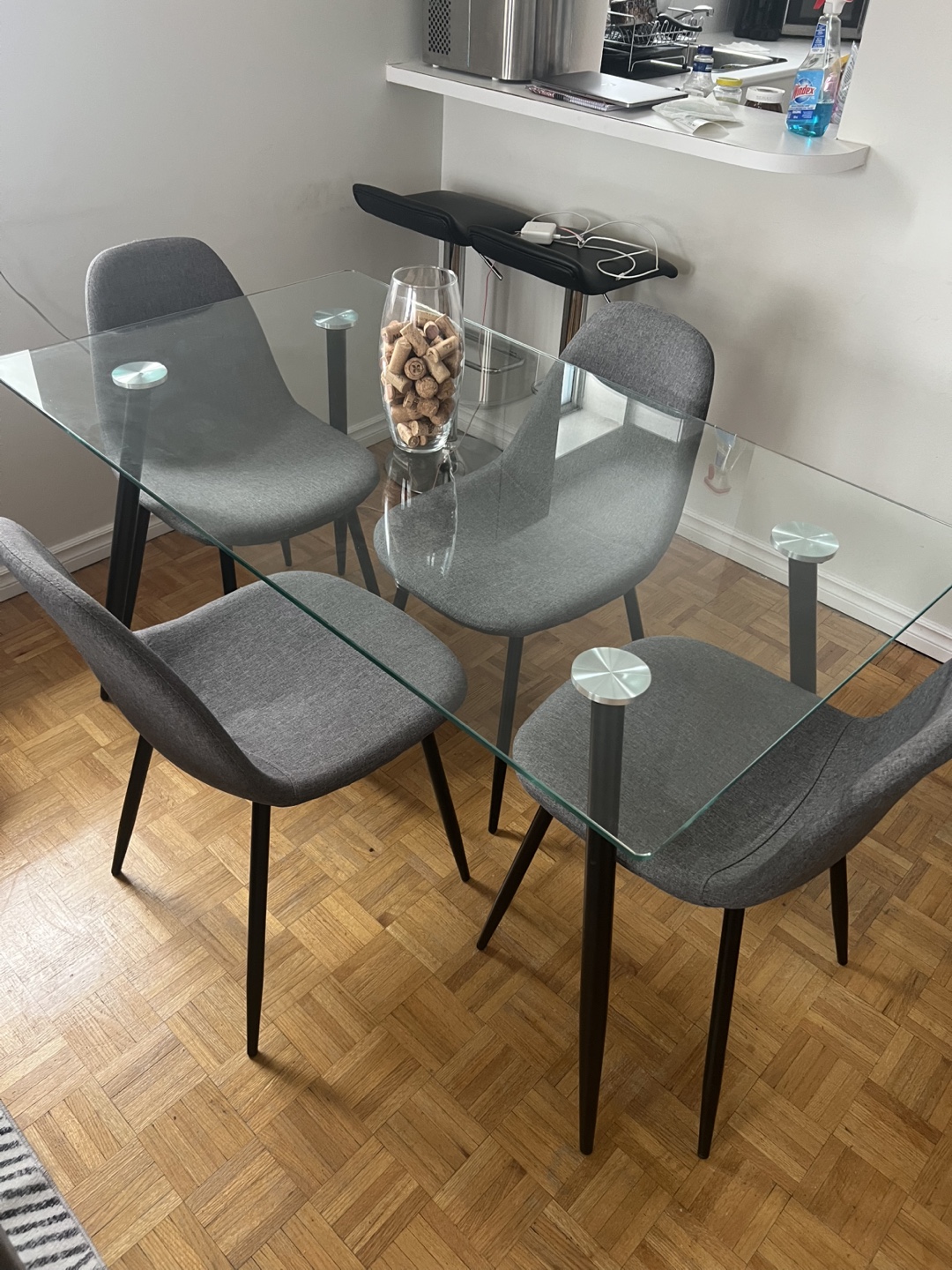 Glass Dining Table Set with Four Grey Chairs - photo 2