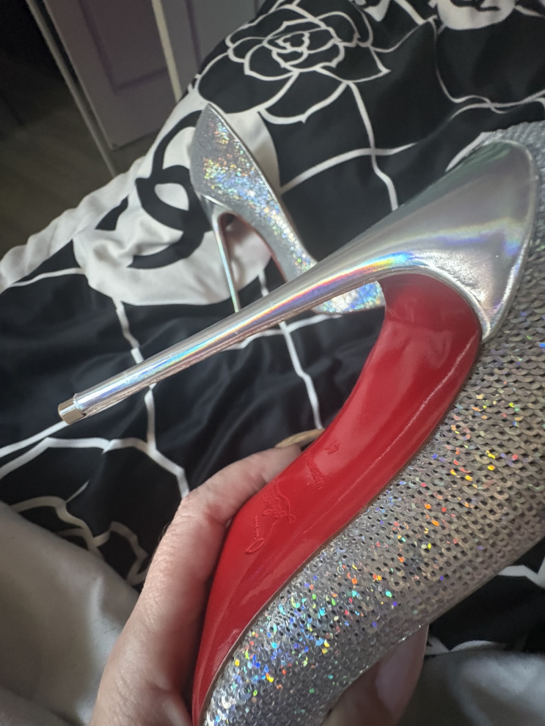 Christian Louboutin Silver Glitter High Heels - photo 4