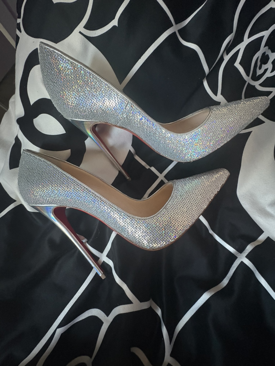 Christian Louboutin Silver Glitter High Heels