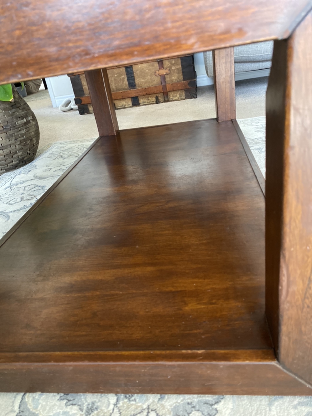 Dark walnut Wood Coffee Table with Shelf - photo 5
