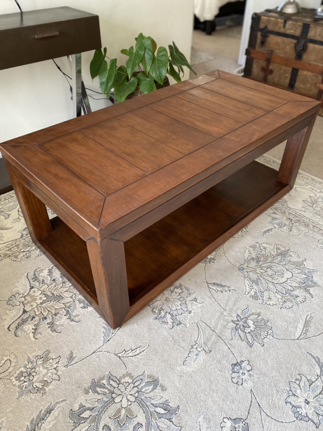 Dark walnut Wood Coffee Table with Shelf - photo 2