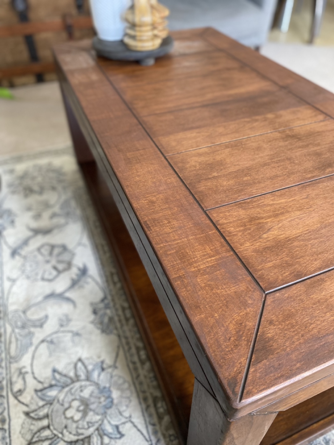 Dark walnut Wood Coffee Table with Shelf - photo 4