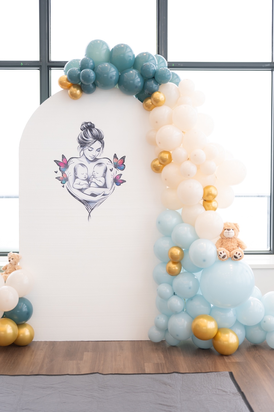 Twin Baby Shower Balloon Arch Backdrop