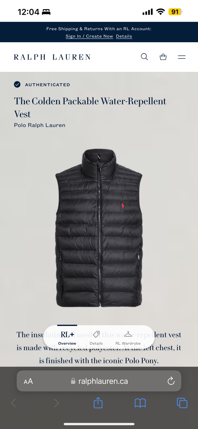 Polo Ralph Lauren Packable Water-Repellent Vest