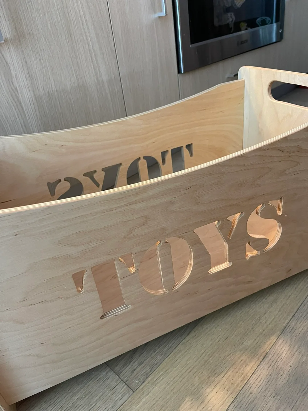 Wooden Toy Storage Box with Cutout "Toys" Design image indicator(5)