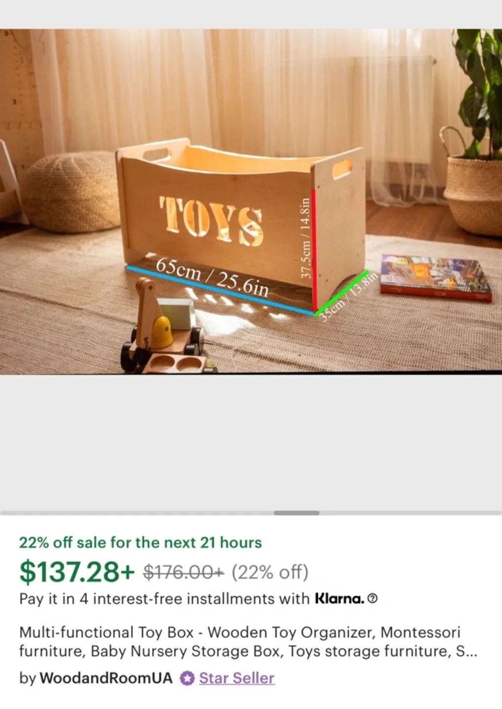 Wooden Toy Storage Box with Cutout "Toys" Design image indicator(7)