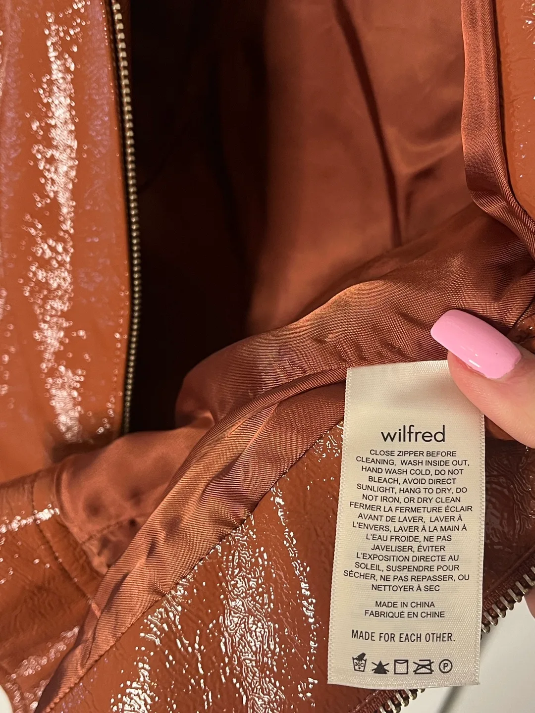 Wilfred Brown Patent Leather Jacket with Sherpa Collar image indicator(4)