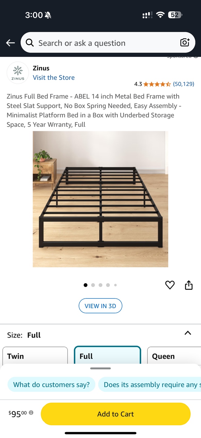 Zinus Full size Metal Bed Frame