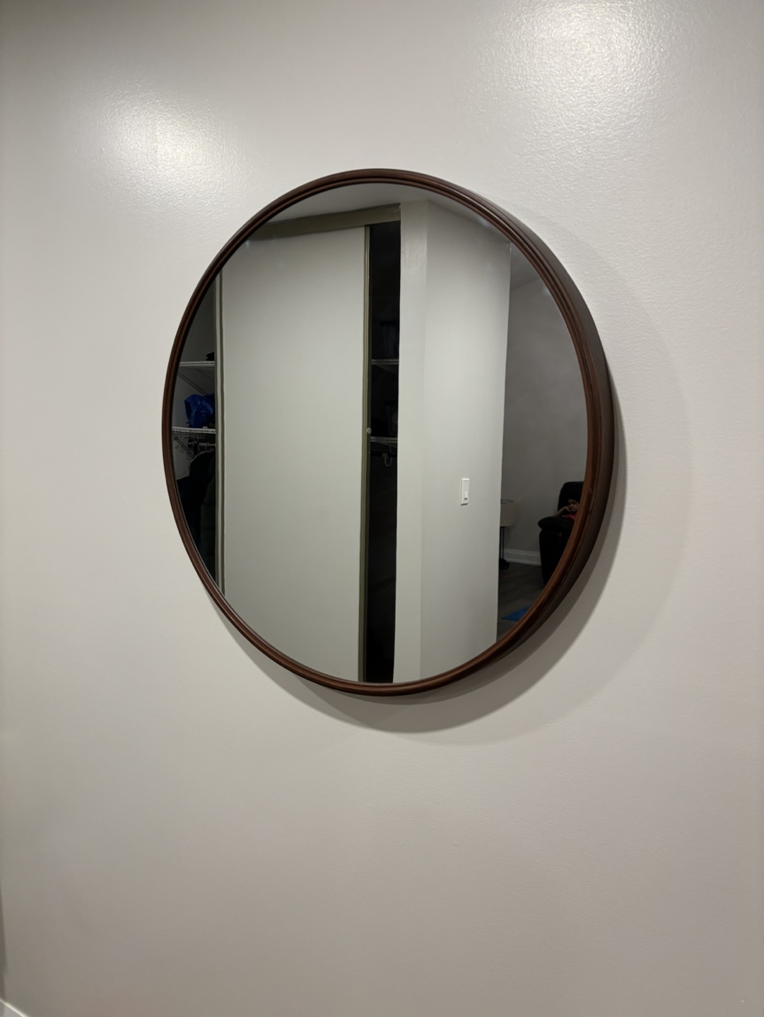 Round Wall Mirror with Dark Brown Frame - photo 2