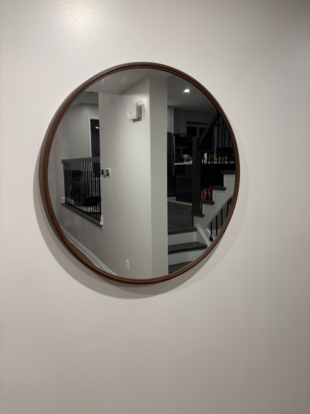 Round Wall Mirror with Dark Brown Frame