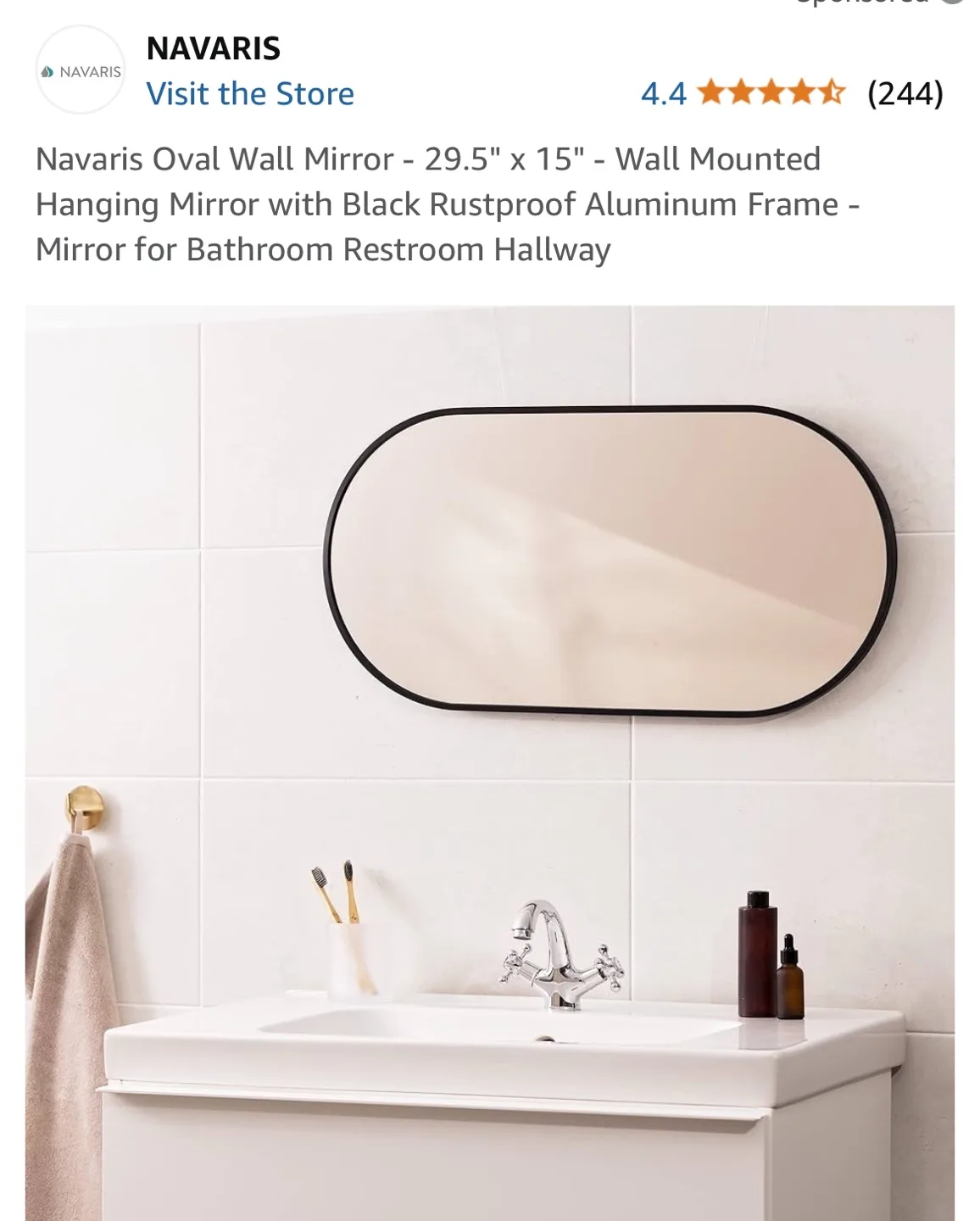 Navaris Oval Wall Mirror - 29.5" x 15" image indicator(3)