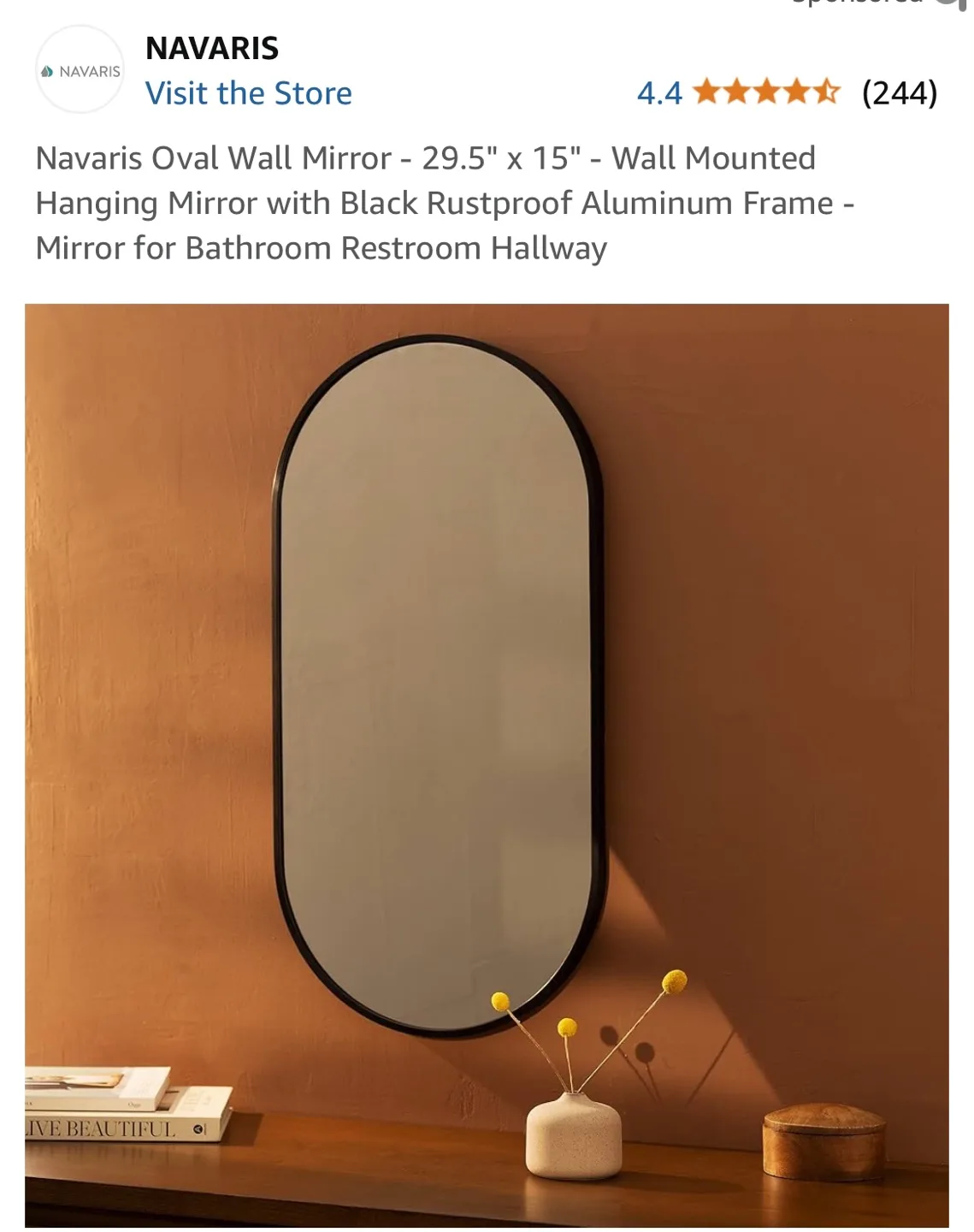 Navaris Oval Wall Mirror - 29.5" x 15" image indicator(2)